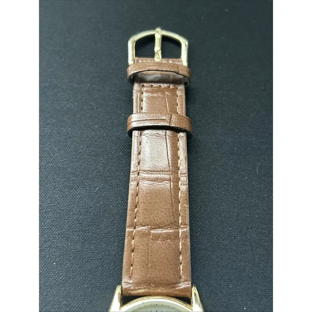 Gold Tone White Dial Brown Band Women’s Quartz Watch